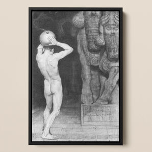 The Anarchist - Sascha Schneider Framed Canvas, Nude Figure Globe-like Head Partial View Elephant Statue