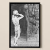 The Anarchist - Sascha Schneider Framed Canvas, Nude Figure Globe-like Head Partial View Elephant Statue