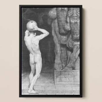 The Anarchist - Sascha Schneider Framed Canvas, Nude Figure Globe-like Head Partial View Elephant Statue