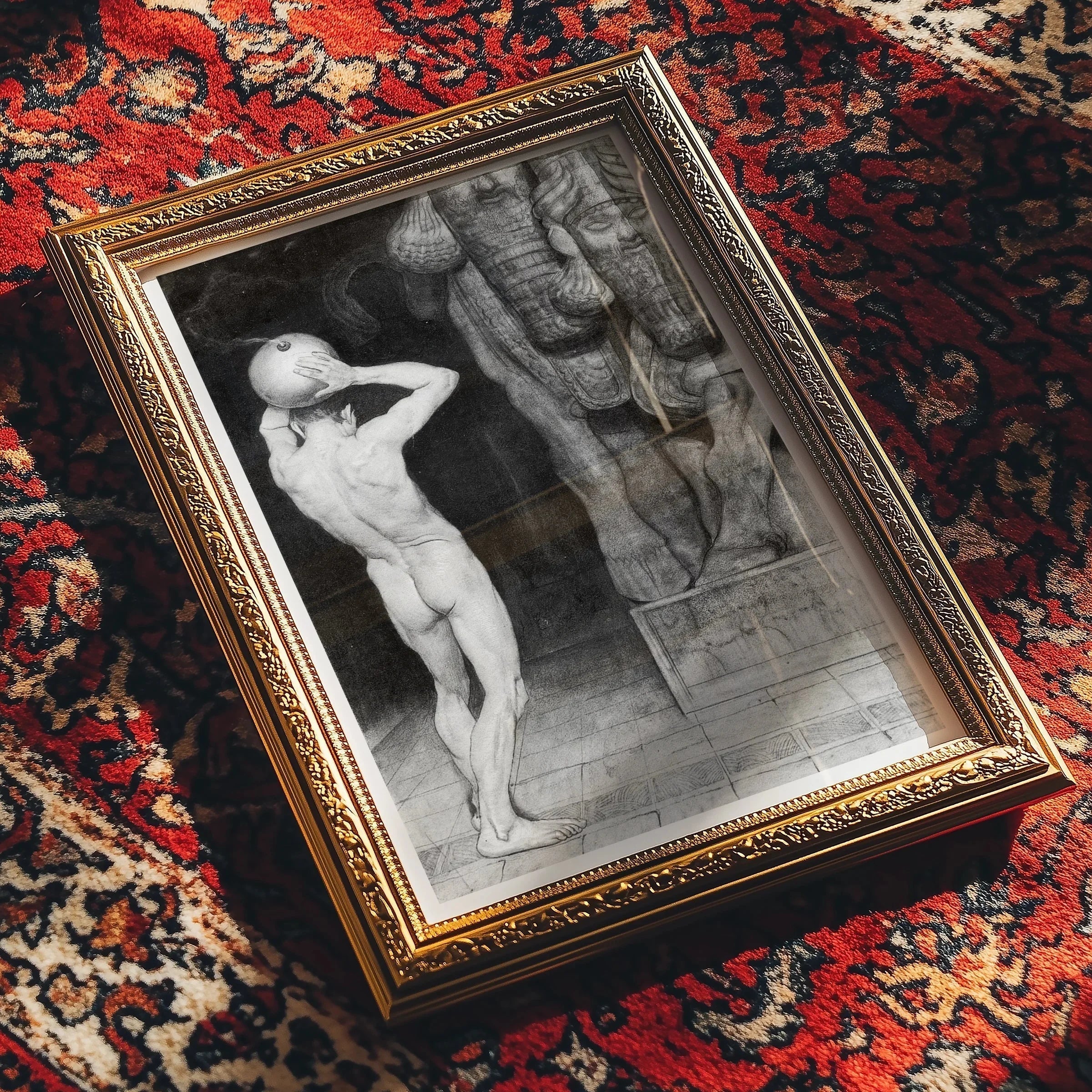 The Anarchist Sascha Schneider German Art Print, Framed Black White Photograph Nude Figure Artistic Pose