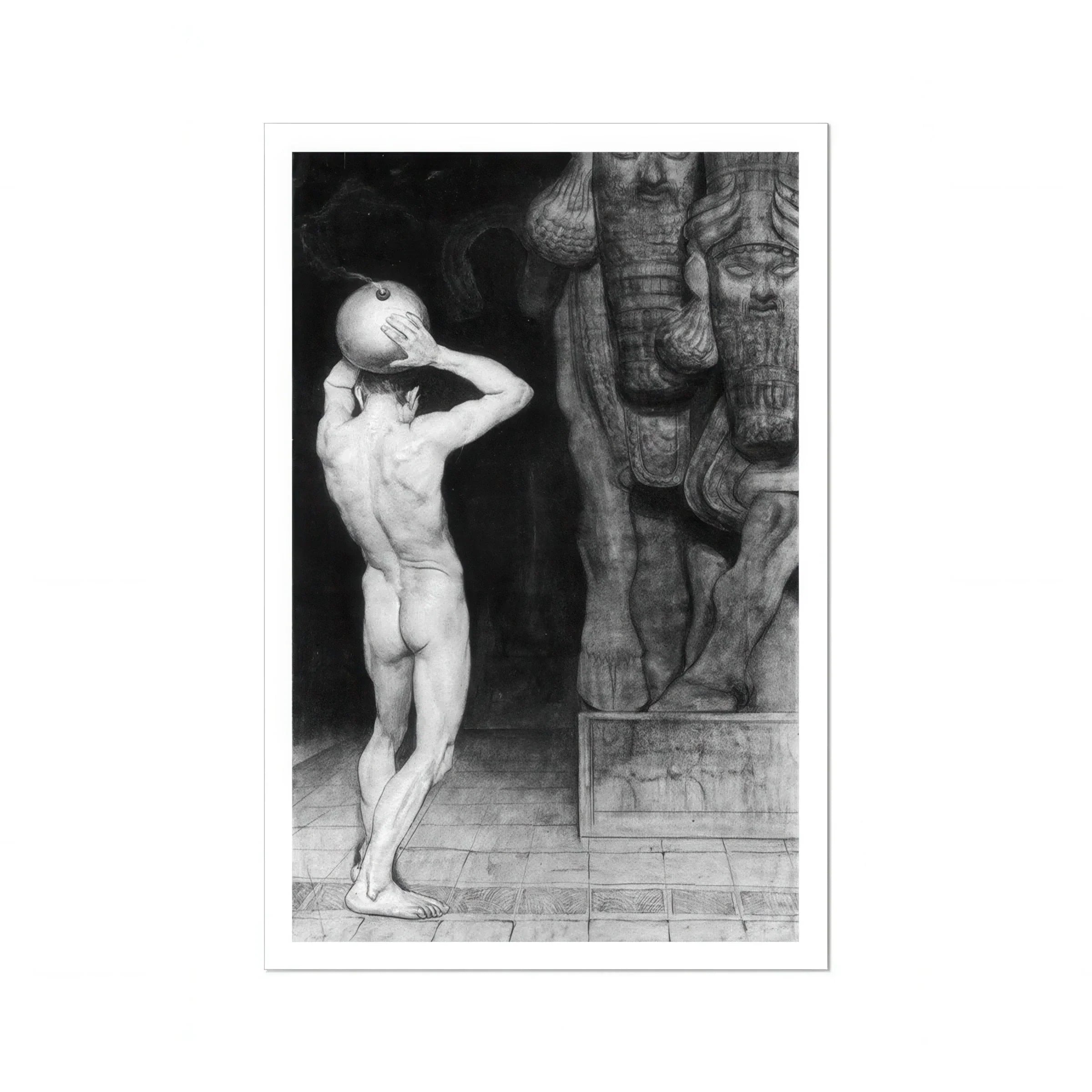 The Anarchist - Sascha Schneider German Art Print, Nude Figure Classical Contrapposto Pose Arm Raised Head