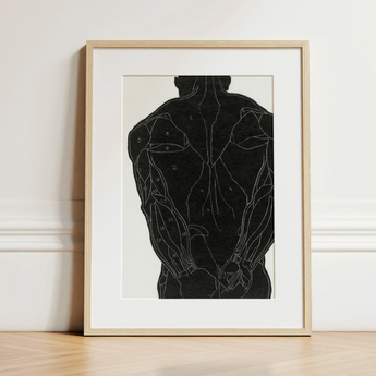 Anatomical Study of a Man’s Back Muscles - Reijer Stolk Art Print / Canvas Black Muscle Diagram Light Wood Frame, Figure Stands Square,