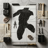 Anatomical Study of a Man’s Muscles - Reijer Stolk Art Print / Canvas Black Diagram Printed White Paper Numbered Labels, Strips, Jet-black