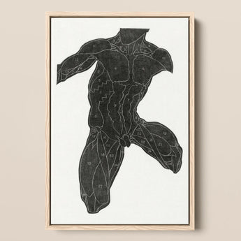 Anatomical Study of a Man’s Muscles - Reijer Stolk Art Print / Canvas Black Muscle Diagram Light Wood Frame, Strips, Jet-black Silhouette