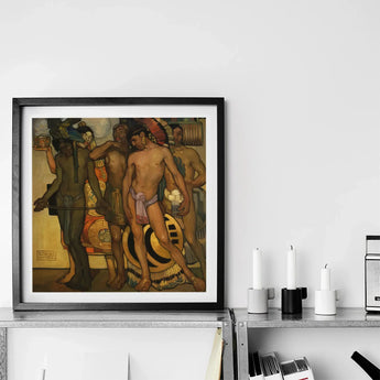 Our Ancient Gods - Saturnino Herran Art Print / Canvas Black-framed Vibrant Earth-toned Painting Indigenous Figures, Herrán Pressed,