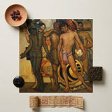 Our Ancient Gods - Saturnino Herran Art Print / Canvas Rectangular Painting Group Indigenous Figures Traditional Attire, Herrán Pressed,