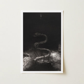 And Bound Him a Thousand Years - Odilon Redon Art Print / Canvas Black White Framed Artwork Serpentine Figure Rendered Textured Serpent