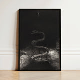 Black-framed Artwork Detailed Monochromatic Sketch Serpentine Figure Textured Serpent Lies Coiled, Odilon Redon Art Print, Pallid Radiance