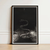 Black-framed Artwork Detailed Monochromatic Sketch Serpentine Figure Motion Serpent Lies Coiled, Odilon Redon Art Print, Pallid Radiance
