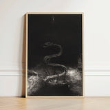 Minimalist Black-and-white Framed Artwork Serpentine Figure Abstract Textured Serpent Lies Coiled, Odilon Redon Art Print, Pallid Radiance