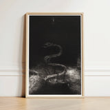 Minimalist Black-and-white Framed Artwork Serpentine Figure Abstract Textured Serpent Lies Coiled, Odilon Redon Art Print, Pallid Radiance