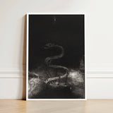 Black White Framed Artwork Serpentine Figure Rendered Detailed Serpent Lies Coiled, Odilon Redon Art Print, Pallid Radiance