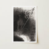 And His Name that Sat on Him was Death - Odilon Redon Art Print / Canvas Black-and-white Sketch Skeletal Figure Staff Framed White, Rider