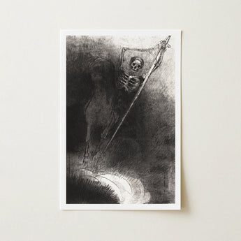 And His Name that Sat on Him was Death - Odilon Redon Art Print / Canvas Black-and-white Sketch Skeletal Figure Staff Framed White, Rider