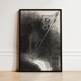 And His Name that Sat on Him was Death - Odilon Redon Art Print / Canvas Black-framed Artwork Skeletal Figure Staff Rendered Monochrome