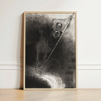 And His Name that Sat on Him was Death - Odilon Redon Art Print / Canvas Framed Black-and-white Sketch Skeletal Figure Horseback Spear