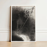 And His Name that Sat on Him was Death - Odilon Redon Art Print / Canvas Black White Framed Artwork Skeletal Figure Scythe Rendered, Rider