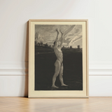 Framed Black-and-white Lithograph Nude Figure Arms Raised Encased Max Klinger’s Etching, Vom Tode Zweiter, Teil, Bare-legged Man Lifting,