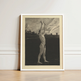 Framed Black-and-white Lithograph Nude Male Figure Arms Raised Max Klinger’s Etching, Vom Tode Zweiter, Teil, Bare-legged Man Lifting, Pale
