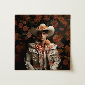 Andrés - Hispanic Gay Vaquero Art Print / Canvas Decorative Young Man Ornate White Cowboy Spanish Charm, Prints