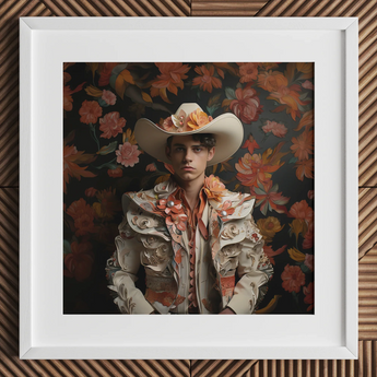 Andrés - Hispanic Gay Vaquero Art Print / Canvas, 12x12’’ / 31x31cm / White Frame / Matboard, Posters Prints & Visual Artwork, Toby Leon
