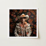 Andrés - Hispanic Gay Vaquero Art Print / Canvas Cream-colored Intricately Embroidered Bullfighter Jacket Adorned Peach Orange Spanish