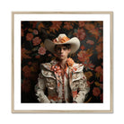 Andrés Hispanic Gay Vaquero Art Print, Framed Portrait Photograph Ornate White Ruffled Western Outfit
