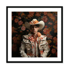 Andrés Hispanic Gay Vaquero Art Print, White Cowboy Hat Ruffled Victorian Style Jacket Floral Accents