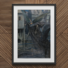 The Angel of Death - Richard Tennant Cooper Art Print, Framed Artwork Cloaked Winged Figure Moonlit Canal Buildings