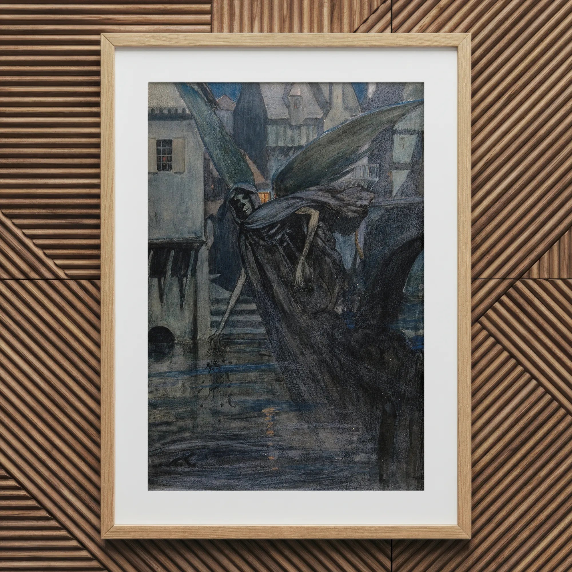 The Angel of Death - Richard Tennant Cooper Art Print, Framed Print Dark Fantastical Painting Winged Skeletal Figure