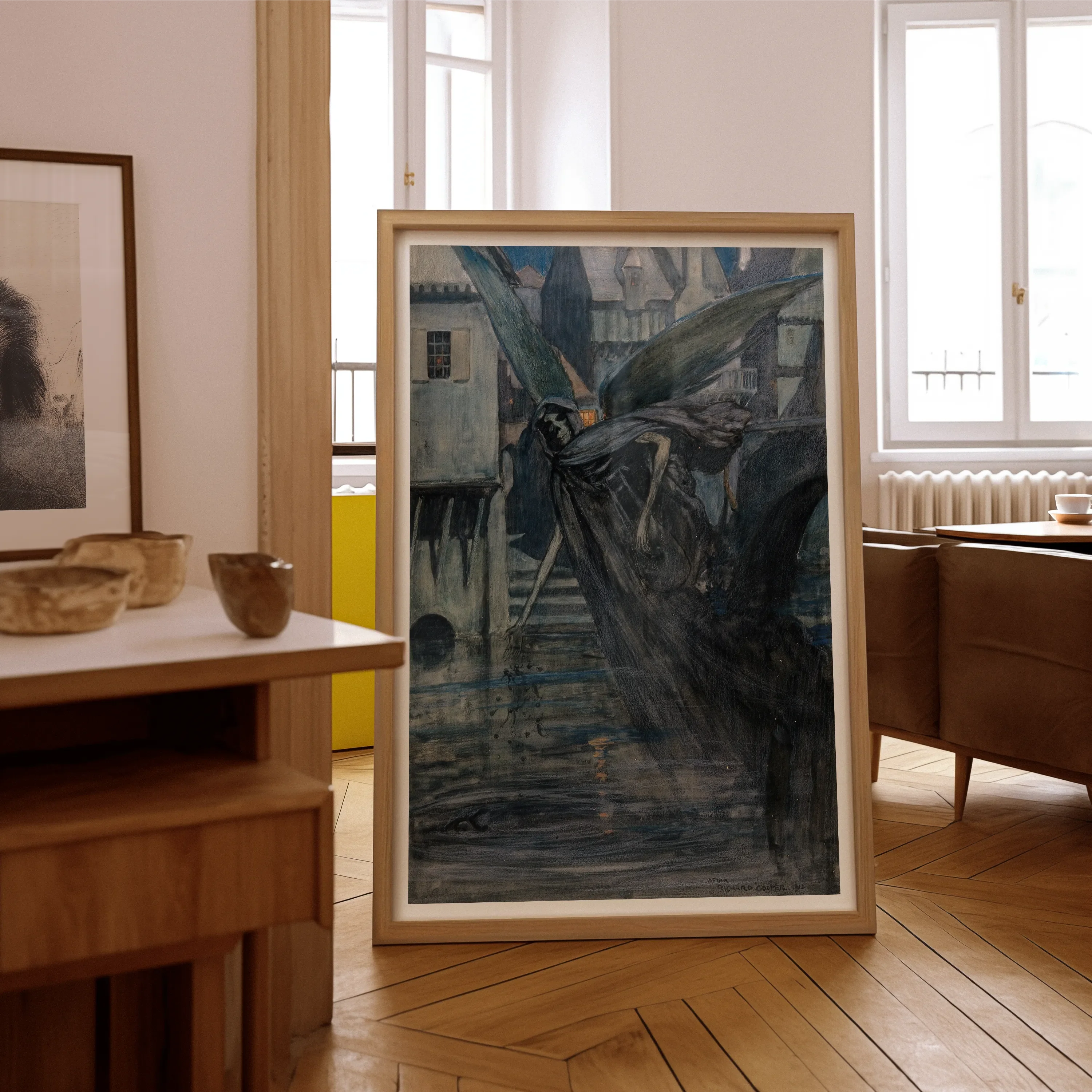 The Angel of Death - Richard Tennant Cooper Art Print, Framed Painting Winged Figure Dark Urban