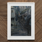 The Angel of Death - Richard Tennant Cooper Art Print, Framed Painting Winged Skeletal Figure Moonlit Waterway Buildings