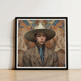Framed Portrait Person Wide-brimmed Beige Hat Patterned Jacket Latinx Transgender Cowboy, Dandy, Outlaw