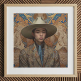 Angel - Latinx Transgender Cowboy Art Print / Canvas Brown Leather Cowboy Hat Wide Brim Tassels Latinx Transgender Cowboy, Dandy, Dandy