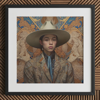 Angel - Latinx Transgender Cowboy Art Print / Canvas Cowboy Hat Wide Brim Intricate Pattern Brown Leather Latinx Transgender Cowboy, Dandy,