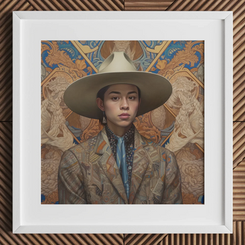 Angel - Latinx Transgender Cowboy Art Print / Canvas Cowboy Hat Wide Brim Intricate Patterned Design Made Latinx Transgender Cowboy, Dandy,