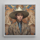 Angel - Latinx Transgender Cowboy Framed Canvas, 12x12’’ / 31x31cm / White Floating Frame, Framed Portrait Person Cowboy Hat