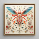 Angel Muff Wasp - Alien Insect Taxonomy Framed Canvas, 12x12’’ / 31x31cm / Natural Floating Frame, Framed Intricate Insect-like Artwork