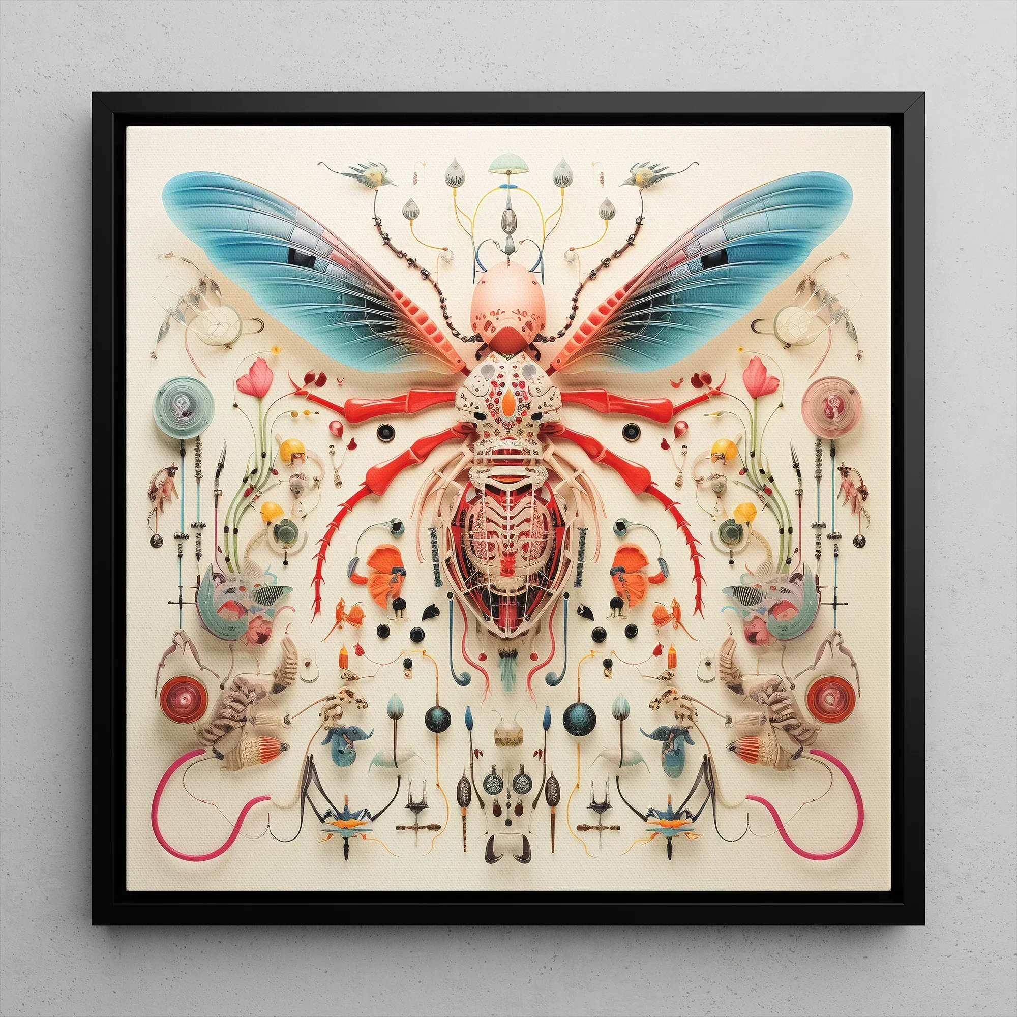 Angel Muff Wasp - Alien Insect Taxonomy Framed Canvas, Intricate Insect Artwork Black Frame