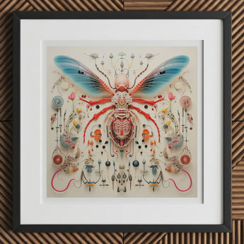 Angel Muff Wasp - Alien Species Insect Taxonomy Art Print, 12x12’’ / 31x31cm / Black Frame / 2’’ Matboard, Framed Symmetrical Artwork