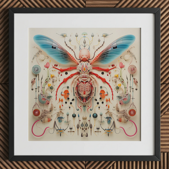 Angel Muff Wasp - Espèce étrangère Taxonomie des insectes Art Print, 12x12’’ / 31x31cm / Cadre noir / Passe-partout 2’’, Affiches Impressions & Œuvres visuelles,