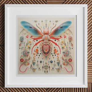 Angel Muff Wasp - Alien Species Insect Taxonomy Art Print, 12x12’’ / 31x31cm / White Frame / 2’’ Matboard, Colorful Symmetrical Insect-like