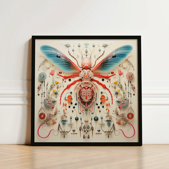 Framed Mixed-media Artwork Central Intricately Detailed Insect Translucent Angel Muff Wasp, Alien, Taxonomy