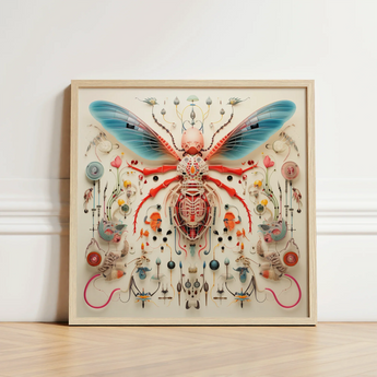 Vibrant Intricately Detailed Insect Sculpture Translucent Blue Wings Angel Muff Wasp, Alien, Taxonomy