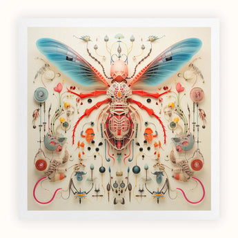 Angel Muff Wasp - Alien Species Insect Taxonomy Art Print / Canvas Stylized Insect Vibrant Blue Wings Red Body Composed Angel Muff Wasp,