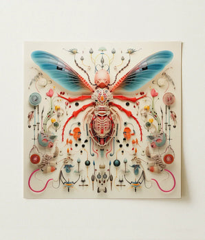 Vibrant Intricately Designed Insect Sculpture Translucent Blue Wings Angel Muff Wasp, Alien, Taxonomy