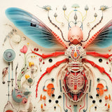 Angel Muff Wasp - Alien Species Insect Taxonomy Art Print / Canvas Vibrant Intricately Designed Insect Sculpture Translucent Blue Wings