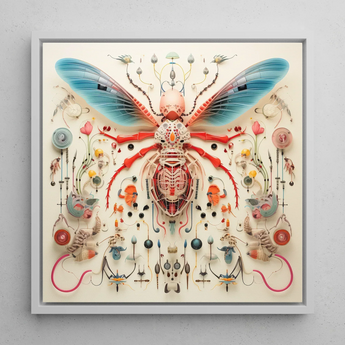 Angel Muff Wasp - Alien Species Insect Taxonomy Art Print / Canvas Vibrant Intricately Detailed Mixed-media Artwork Central Insect-like