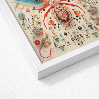 Vibrant Intricately Detailed Mixed-media Artwork Central Red White Angel Muff Wasp, Alien, Taxonomy