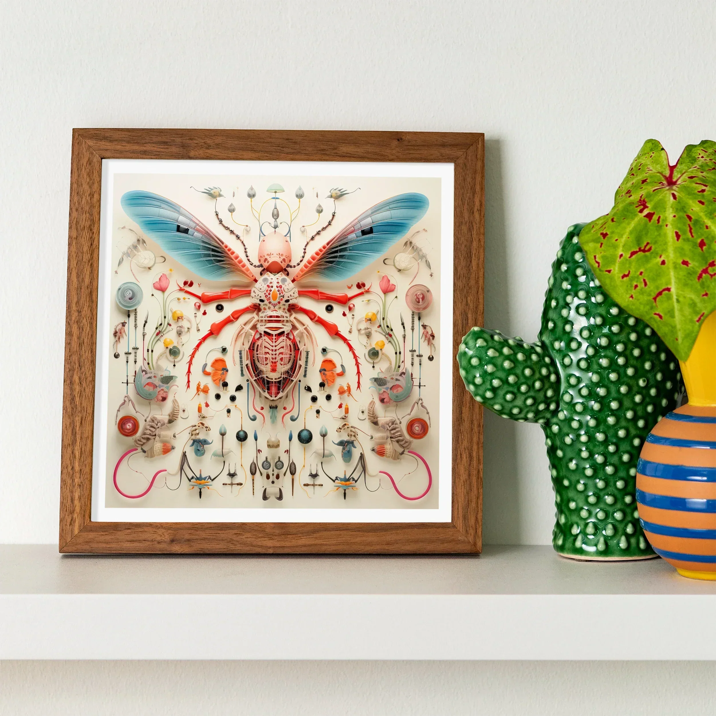Angel Muff Wasp - Alien Species Insect Taxonomy Art Print, Framed Artwork Colorful Stylized Insect Moth Intricate Patterns